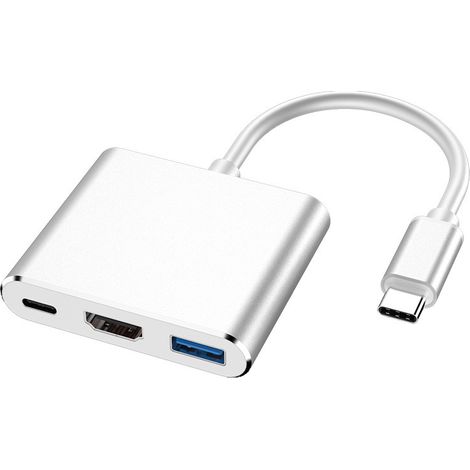 Adaptateur multiport 4K USB 3.1 Type-C vers HDMI / USB-C / USB 3.0 Chargez votre ordinateur portable / téléphone, avec partage de port HDMI (gris argenté) (1/2)