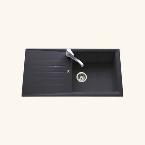 Évier résine noir 100x50 cm – Évier encastrable réversible avec bonde et siphon – Bac à laver 1 grand bac – Pour meuble sous évier 60 cm – EWI (1/4)