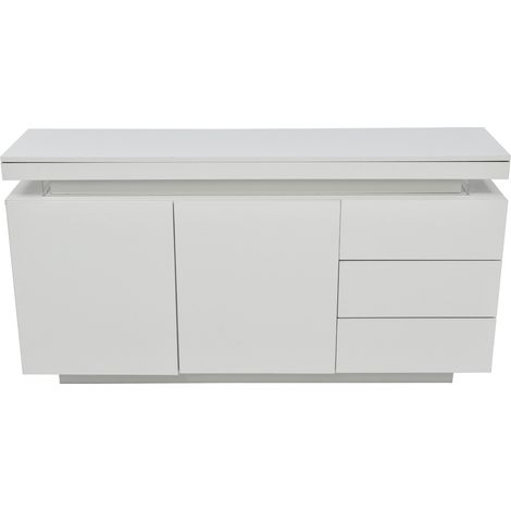 Credenza da soggiorno bianco lucido con LED 140 x 35 x 72,5 cm HOMVRA (1/5)