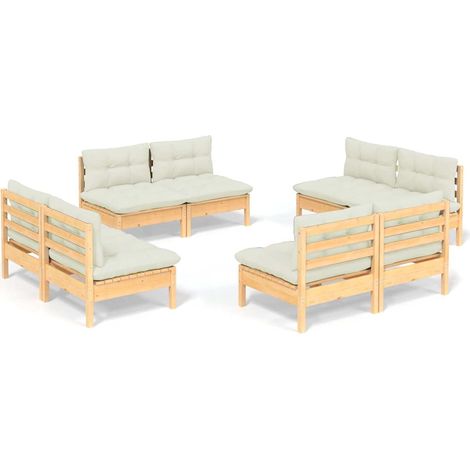 8 Piece Garden Lounge Set with Cream Cushions Pinewood vidaXL (1/5)