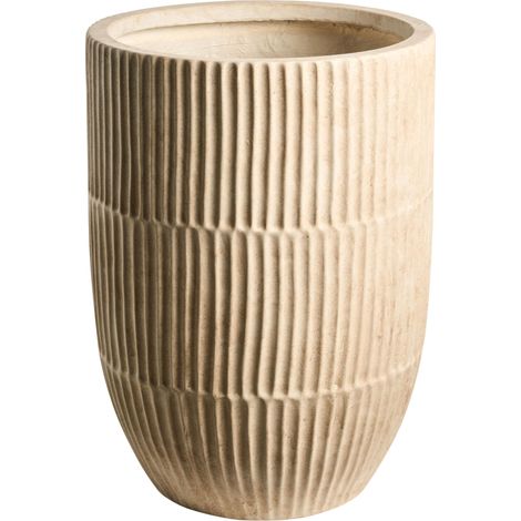 Pot de Fleurs Intérieur et Extérieur en Fibre d'Argile Rond Jardinière 36 x 36 x 50 cm Peint en Beige Clair Poros (1/5)
