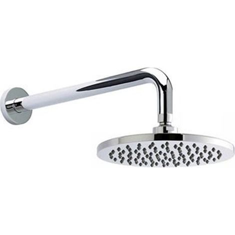 Round 200mm Fixed Shower Head Chrome + Swivel Ball Joint + Concealed Wall Arm