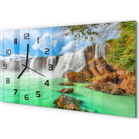 Horloge Murale Panoramique Artistique 60x30 cm Verre Trempé Design Original Cascade (1/5)