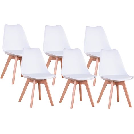 Wokaka – Lot de 6 chaises scandinaves avec coussins en cuir – Confort ergonomique pour salle à manger – Dimensions 49x42x83cm – Couleur blanche