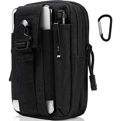 Sac Tactique Ceinture, Nylon Sacoche Ceinture  Noir Multifonctionnelle Molle EDC Gadget pour Téléphone, Plein-Air, Randonnée, Alpinisme et Cyclisme (avec 1 Mousquetons) 1 Complet No.1 Ordinaire (1/5)