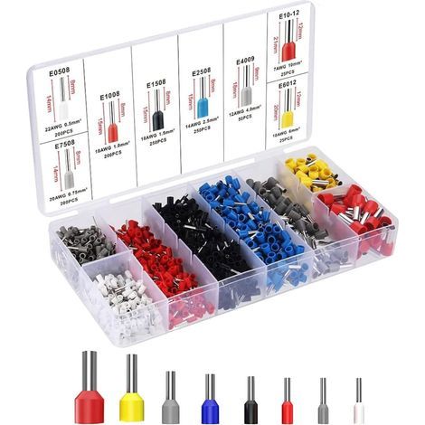 1200 Pièces Embouts de câble Isolés, 0,5 mm² à 10 mm² Embouts de Cablage, Cosse à Sertir Viroles Connecteur pour Connexion de Fils, Connecteur électrique, Pince Électricien (1/5)