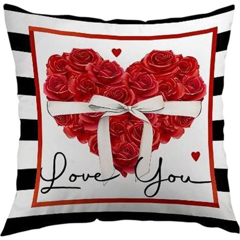 Taie D Oreiller - Motif Coeur - Pour Decoration Fete Des Amoureux - Salon Chambre - 45 x 45 cm - Polyester - 1 Unite (1/5)