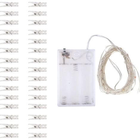 Guirlande lumineuse de 3 m avec 30 lumières + 30 pinces en bois pour décorer soi-même sa chambre avec des photos féériques (1/5)