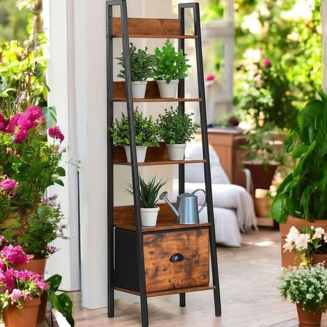 Etagères pour Jardin et Patio, Supports de Pots à 5 Niveaux, Porte Plante Escalier, Rangement avec Tiroirs en Non-Tissé, pour Intérieur, Salon, Balcon, Patio, Cour, 42 x 29 x 141 cm (1/5)
