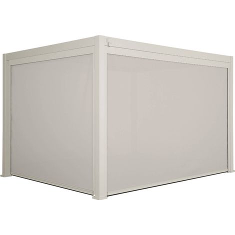Pergola Bioclimatique beige 4x3m. aluminium à lames orientables + store 3m + store 4m