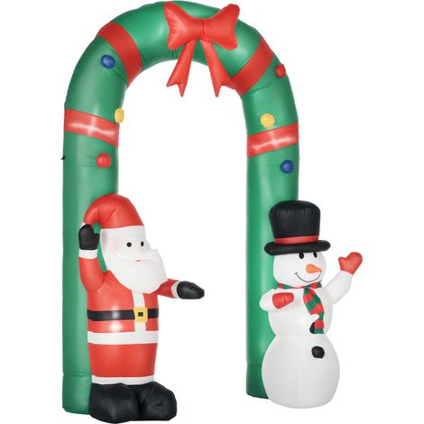 HOMCOM Aufblasbarer Weihnachtsdeko, 2,45 m Torbogen mit Weihnachtsmann und Schneemann, aufblasbare Gartendeko mit LED-Beleuchtung, integriertes Gebläse, Wassserdicht (1/5)