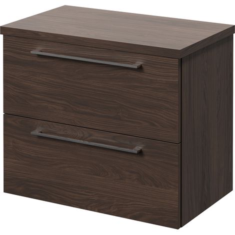 Napoli 390 Brown Oak 600mm Wall Mounted 2 Drawer Vanity Unit for Countertop Basins - 600mm - Chrome 320mm Handle