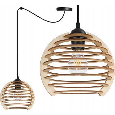 LAMPADA A SOSPENSIONE, LAMPADARIO DA SOFFITTO, IN LEGNO, PARALUME A LED