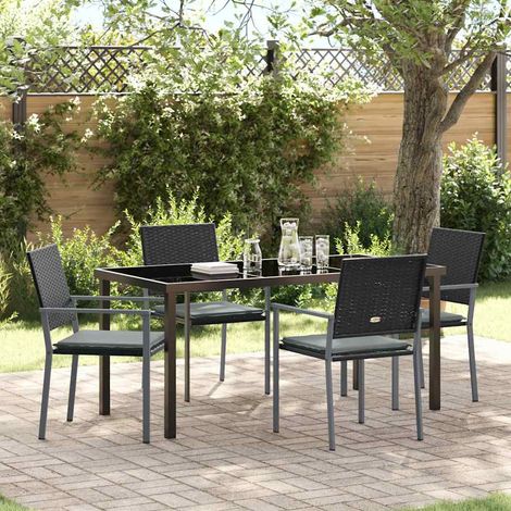 Garten Essgruppe 5 pcs Schwarz und Hellgrau PE-Rattan