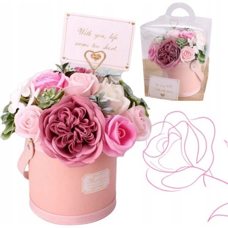 Ecarla Flower Box, bouquet di fiori di sapone profumati, tonalità di rosa, BUK10R