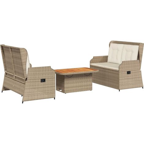 Maison Exclusive - 3-tlg. Garten-Lounge-Set mit Kissen Beige Poly