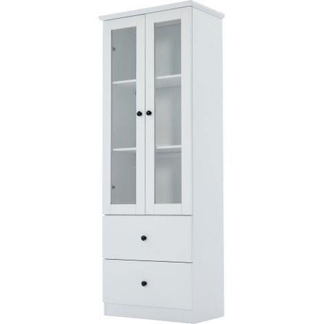 Zqoyn Moderne LED-Vitrine weiß matt 165 cm hoch mit USB-Anschluss, 16-Farben-Fernbedienung, Glasvitrine mit 2 Schubladen, Vertikalvitrine mit verstellbaren Fachböden, Vitrine (1/5)