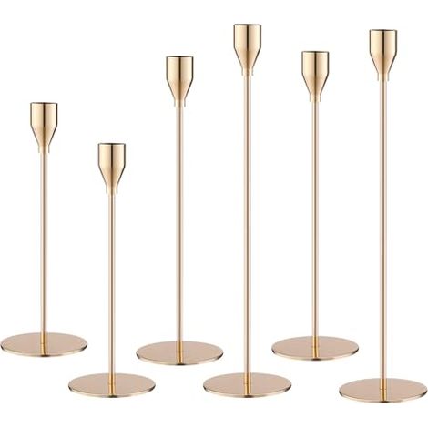 Set di lampadari da 6 pezzi, candelieri conici dorati, lampadari da matrimonio in diverse dimensioni (33/29/23 cm), decorazione vintage, per cene romantiche, compleanni e cerimonie nuziali