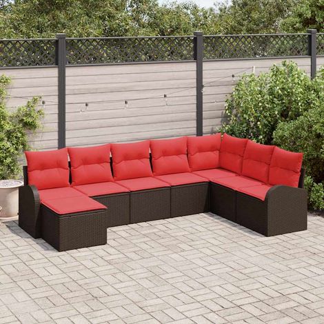 vidaXL Sofa Set mit Kissen 8 pcs Braun und Rot Poly-Rattan (1/5)