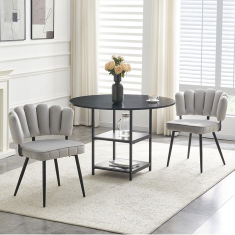 Ensemble repas 107 cm MDF et métal noir, gris clair, avec rangement pour salle à manger FloraGrace (1/5)
