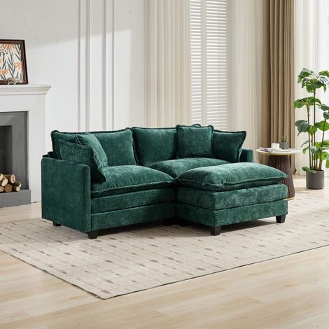 Canapé d'angle moderne LoveSeat en tissu chenille respirant, vert, sans pouf, double coussin confortable, 2 places, pour salon, chambre ou appartement (1/5)