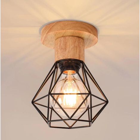 Plafonnier industriel E27 style vintage, style cage métallique rétro, éclairage d'intérieur noir (1/4)