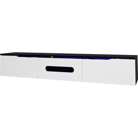 Meuble TV suspendu Noir et Blanc 180 cm avec éclairage LED 16 couleurs, finition brillante (1/5)