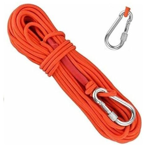 Corde tressée en polypropylène Cordes d'escalade 20M avec mousqueton Protection UV Anti-moisissure Anti-corrosion Multifonctionnel pour Pêche Alpinisme Camping Sauvetage Randonnée - Orange (1/4)
