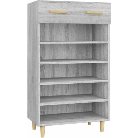 Meuble à chaussures gris Sonoma, dimensions 60x35x105 cm, en bois d'ingénierie. (1/5)