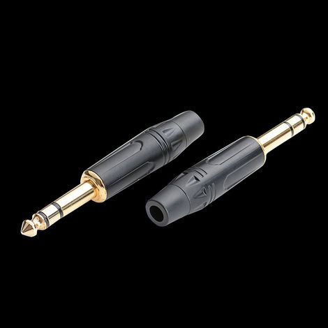 Gold-plated 6.5mm T-pin microphone mixer plug, 6.35mm dual channel male connector, 6.35mm black T-pin tail. (1/5)