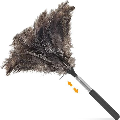 Telescopic Duster Natural Ostrich Feathers, Portable Dustcatcher Extendable up to 115cm, Reusable Cleaning Supplies for Ceilings, High Windows, Sockets, Furniture, Household Appliances (1/5)