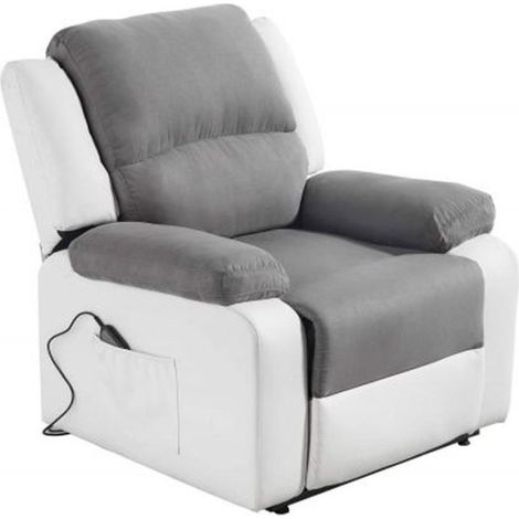 Fauteuil de Relaxation Electrique "Ota" 96cm Blanc & Gris (1/5)