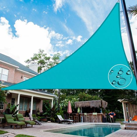 Toldo triangular, 3 x 3 x 3 m, impermeable y resistente a los rayos UV, poliéster, ideal para porche, terraza, jardín, patio y camping, color azul océano. (1/5)