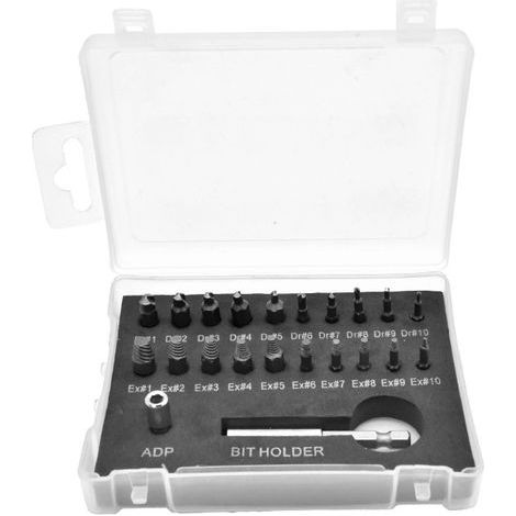 Kit d'Extracteur de Vis Cassés, 22 pcs Extracteur de Vis Cassé Endommagées en Outil pour Vis Foirée avec Adaptateur Douille et Porte-embout Magnétique pour Retirer Vis Cassé Boulon Endommagé (1/4)
