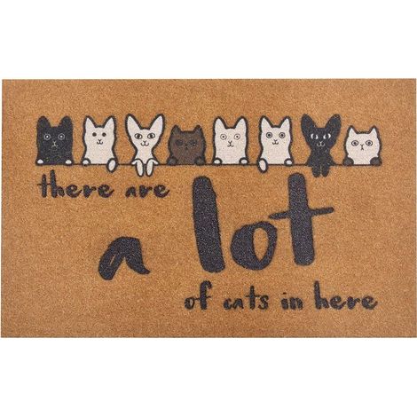 Paillasson Aspect Coco avec Sol en PVC antidérapant - Paillasson de Porte - pour l'intérieur et l'extérieur - Marron - Différents Motifs - 45 x 70 cm - Couleur : Chats (1/4)