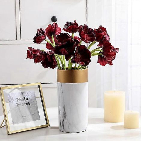 Lot de 20 coquelicots artificiels en PU, fleurs de mariage, décoration intérieure, fleurs de pavot roses et rouges.-Burgundy (1/5)