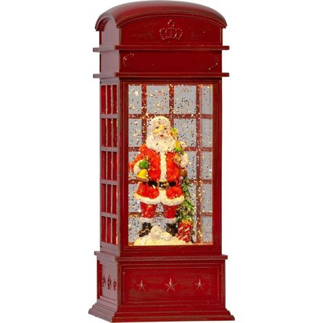 LED-Telefonzelle, Weihnachtsmann, Weihnachtsbeleuchtung, Vintage-Schneekugel, Schneeblüte, Weihnachtsfensterdekoration mit Timer, roter Kunststoff YMYNY (1/5)