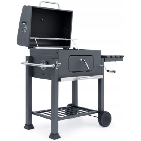 Barbecue de jardin au charbon de bois avec étagère et couvercle sur roulettes