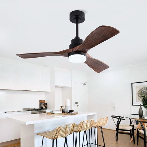 Ventilador de techo silencioso de 106 cm con luz LED, mando a distancia, motor DC reversible, 6 velocidades, color marrón. (1/4)