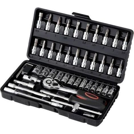 Kit de Clé Plate à Cliquet et à Douille 46 Pcs Cr-V - 1/4\