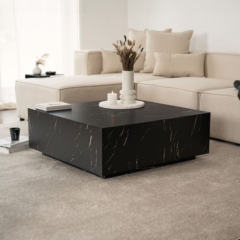 HOME DELUXE - Couchtisch Marmor AMIRI XL Farbe: Schwarz, Größe: 95 x 35 x 95 cm Couchtisch Marmor Marmor Tisch