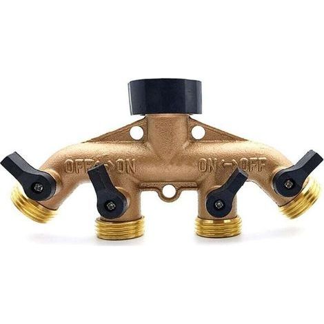 Distributeur 4 Voies Robinet Jardin en Laiton Robuste pour Cuisine et Extérieur (1/4)