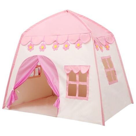 Tente de jeu château de princesse grande maison de jeu pour enfants pour intérieur et extérieur avec boules de coton lumières couronne baguette magique sécurité non toxique excellent cadeau pour les