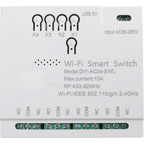 Interrupteur intelligent WiFi EWeLink 4 canaux RF433 85-265V 2,4 GHz, module domotique Smartlife compatible IFTTT, Alexa et Google Home (1/5)