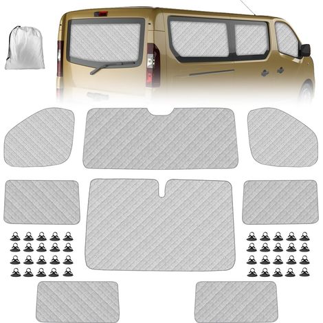 Pare-Soleil de Pare-Brise de Voiture Compatible avec 2015-2025 Renault Trafic LWB, Lot de 8 Pliables Pare-Soleil pour Intérieur de Voiture, Tapis Thermiques Internes avec Sac de Rangement,2015-2025 8 (1/5)