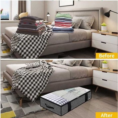 Sac de Rangement sous Lit - - Lot de 2 - Pliable - 100 x 50 x 15 cm - Noir Lin (1/4)