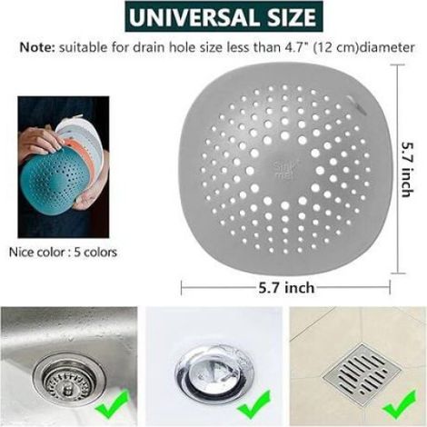 Filtre Évier - Filtre Cheveux Douche en Silicone - Pour Drain de Douche et Évier - Diamètre 14,4 cm - 5 Pièces (1/5)