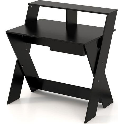 Scrivania per computer con cassetto portaoggetti e supporto per monitor, Tavolo da studio per casa e ufficio Nero (1/4)