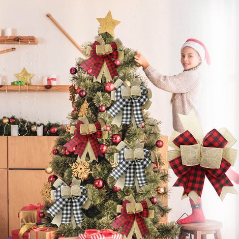 Bow - Polyester Plaid Bowknot - Christmas Tree Topper Wreath Decoration - Outdoor Indoor Festive Decor - 24 x 33 cm - 1 Piece (1/3)
