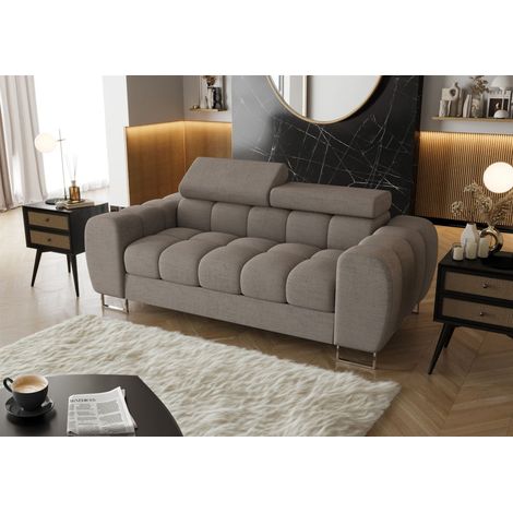Sofa Designersofa BASTIEN 2-Sitzer in Stoff Moly Grau
